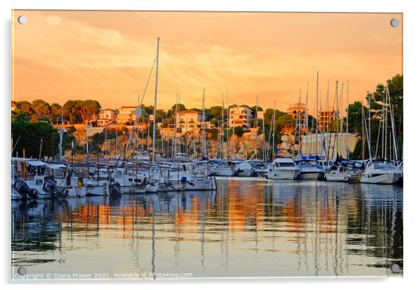 Porto Cristo Harbour Sunset Mallorca Acrylic by Diana Mower