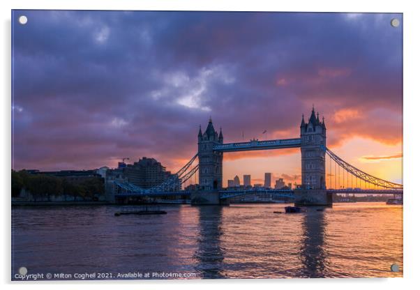 Tower Bridge At Sunrise Acrylic by Milton Cogheil