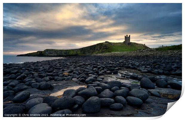 Dunstanburgh Castle at Dawn Print by Chris Drabble