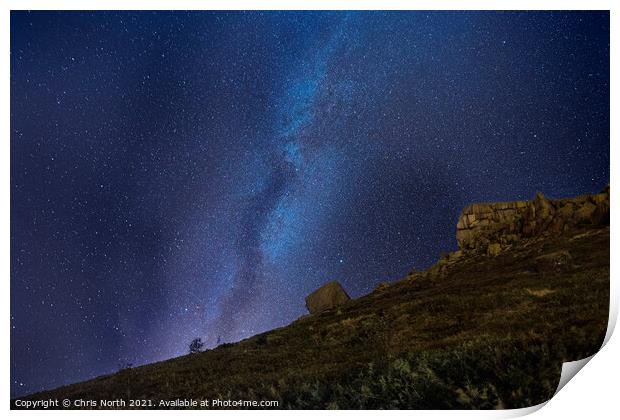 Milky Way over the Cow and Calf rocks, Ilkley. Print by Chris North