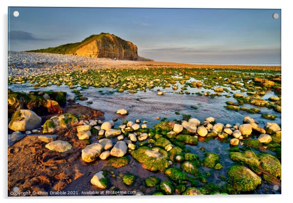 Llantwit Major Beach and Cliffs Acrylic by Chris Drabble