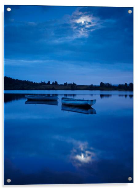 Moonlit Loch Rusky. Acrylic by Tommy Dickson