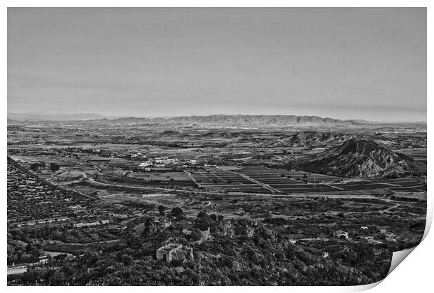 Countryside near Malaga, Spain. Black and white. Print by Peter Bolton