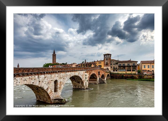 Ponte Pietra Bridge, Verona Framed Mounted Print by Jim Monk