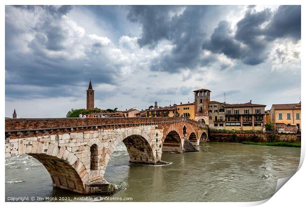 Ponte Pietra Bridge, Verona Print by Jim Monk