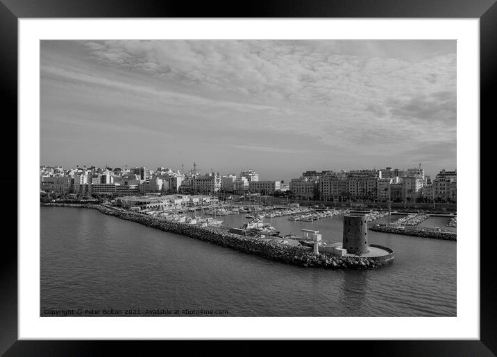 Entrance to the marina, Casablanca, Morocco. Black and white, Framed Mounted Print by Peter Bolton