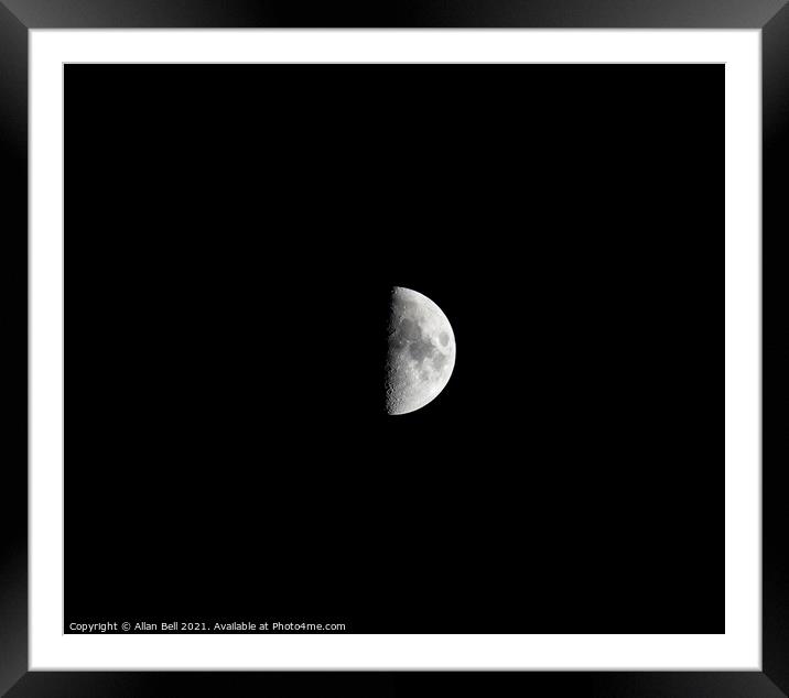 First Quarter moon in Black Sky Framed Mounted Print by Allan Bell