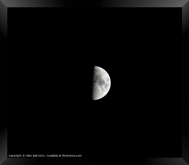 First Quarter moon in Black Sky Framed Print by Allan Bell