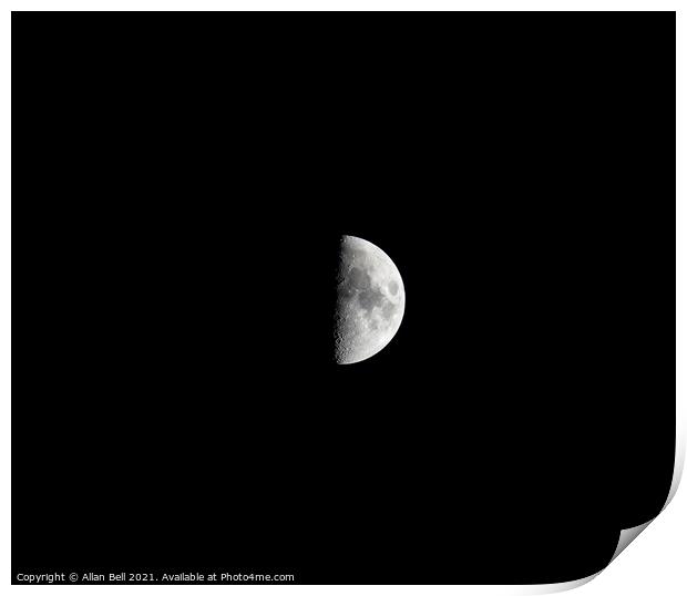 First Quarter moon in Black Sky Print by Allan Bell