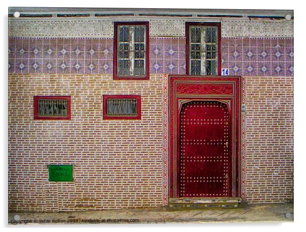 A tiled frontage to a residence in Tetoun town, Morocco. Acrylic by Peter Bolton