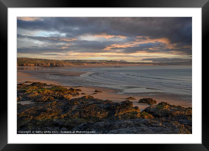Hayle Beach ,Cornwall,Cornish beach at sunset Framed Mounted Print by kathy white