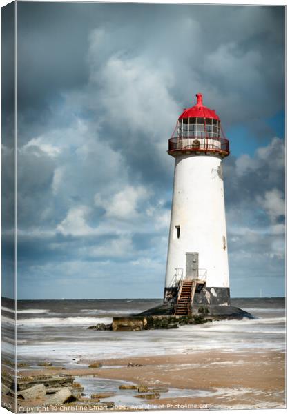 Cloudy Skies at Talacre Lighthouse Canvas Print by Christine Smart