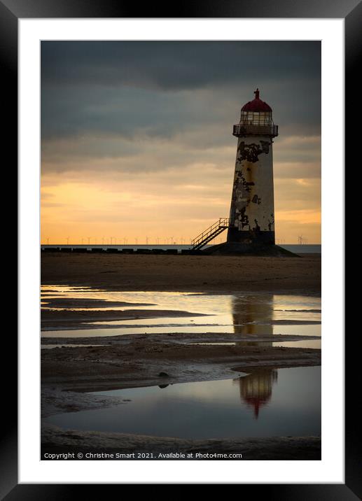 Talacre Lighthouse - Dark Sunset Framed Mounted Print by Christine Smart