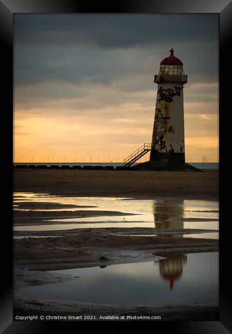 Talacre Lighthouse - Dark Sunset Framed Print by Christine Smart