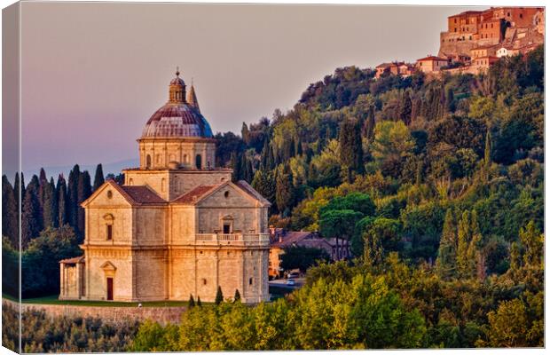 San Bagio Church in Montepulciano at Sunset Canvas Print by John Frid