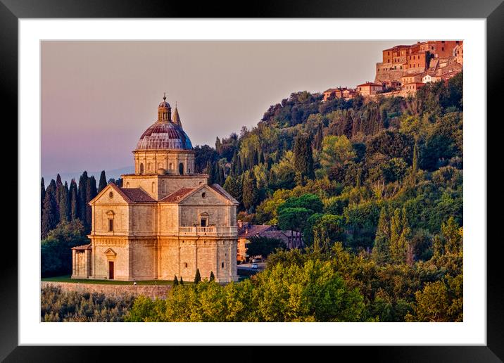 San Bagio Church in Montepulciano at Sunset Framed Mounted Print by John Frid
