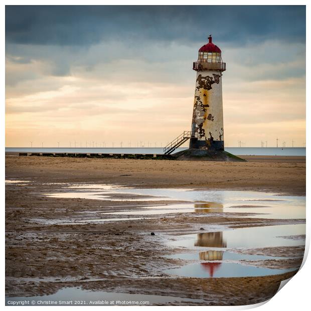Sunset at Talacre Lighthouse Print by Christine Smart