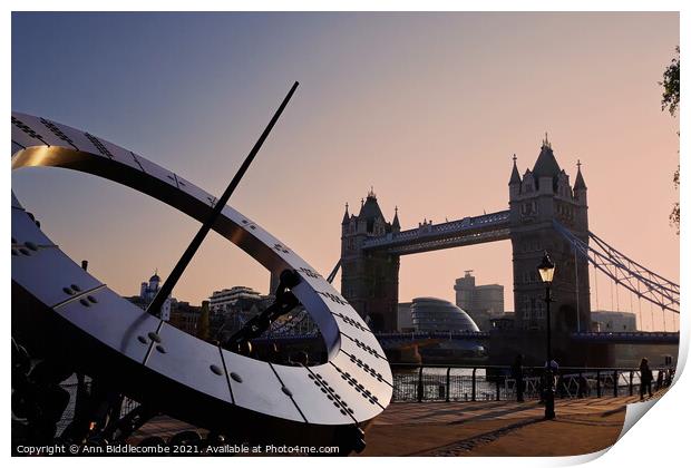 London bridge and sundial Print by Ann Biddlecombe