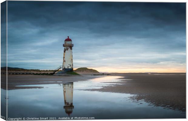 A Cool Sunset at Talacre Lighthouse Canvas Print by Christine Smart