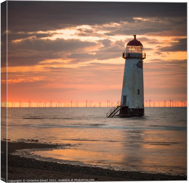 Warm Sunset at Talacre Lighthouse Canvas Print by Christine Smart
