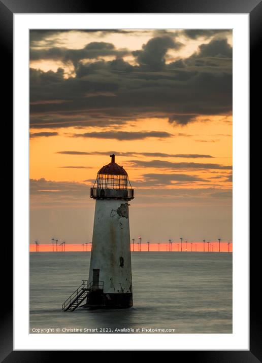 Cloudy Sunset at Talacre Lighthouse Framed Mounted Print by Christine Smart