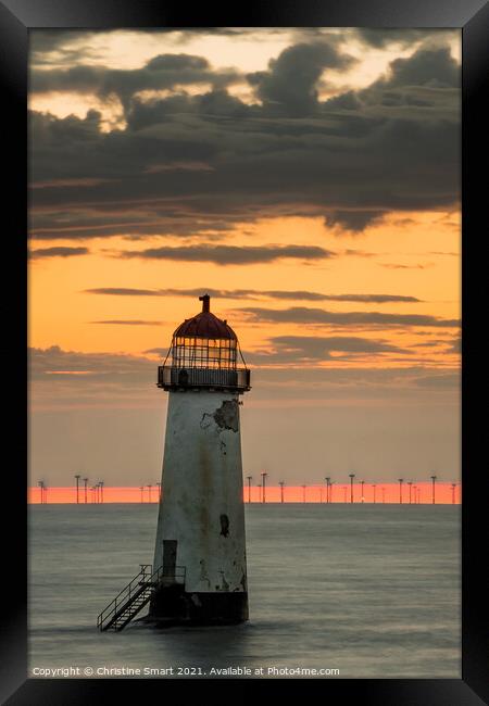 Cloudy Sunset at Talacre Lighthouse Framed Print by Christine Smart
