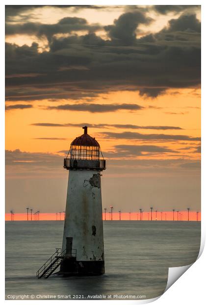 Cloudy Sunset at Talacre Lighthouse Print by Christine Smart