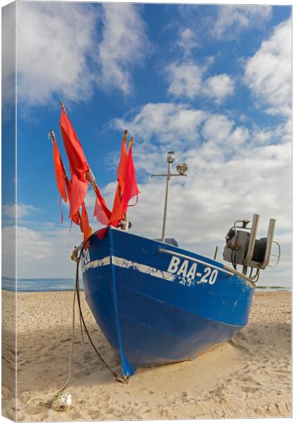 Blue Fishing Boat on the Island Rügen, Germany Canvas Print by Arterra 