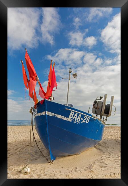 Blue Fishing Boat on the Island Rügen, Germany Framed Print by Arterra 