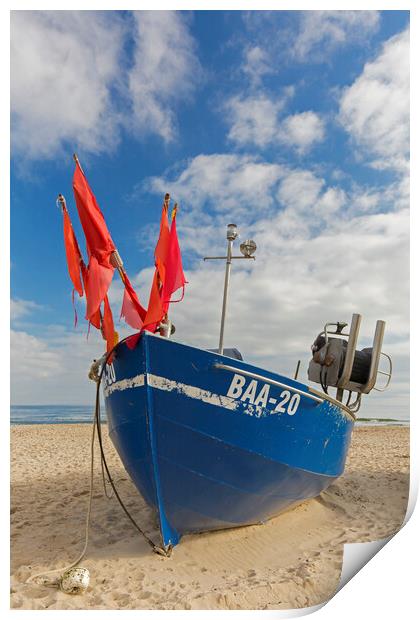 Blue Fishing Boat on the Island Rügen, Germany Print by Arterra 