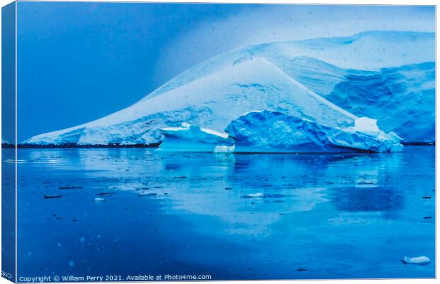 Snowing Blue Glacier Snow Mountains Paradise Bay Antrarctica Canvas Print by William Perry