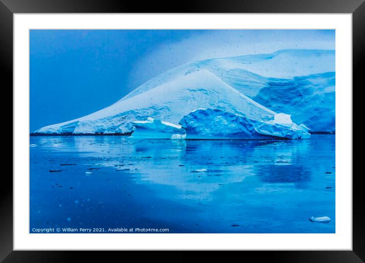 Snowing Blue Glacier Snow Mountains Paradise Bay Antrarctica Framed Mounted Print by William Perry
