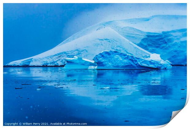 Snowing Blue Glacier Snow Mountains Paradise Bay Antrarctica Print by William Perry