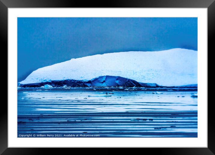 Snowing Floating Blue Iceberg Reflection Paradise Bay Antarctica Framed Mounted Print by William Perry