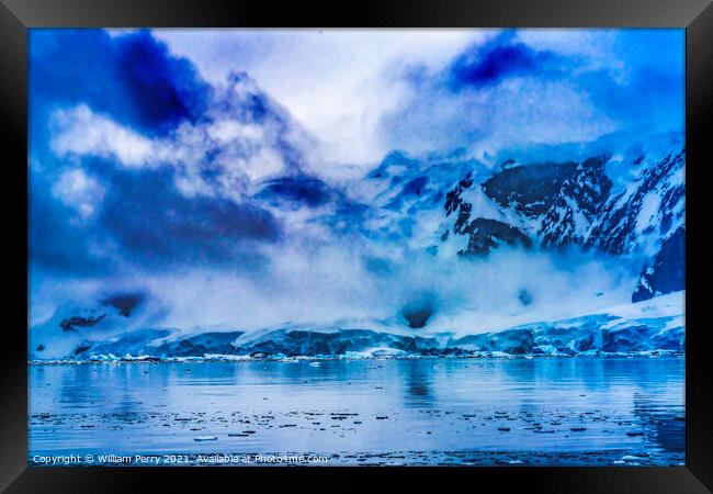 Blue Glacier Snow Mountains Paradise Bay Skintorp Cove Antarctic Framed Print by William Perry