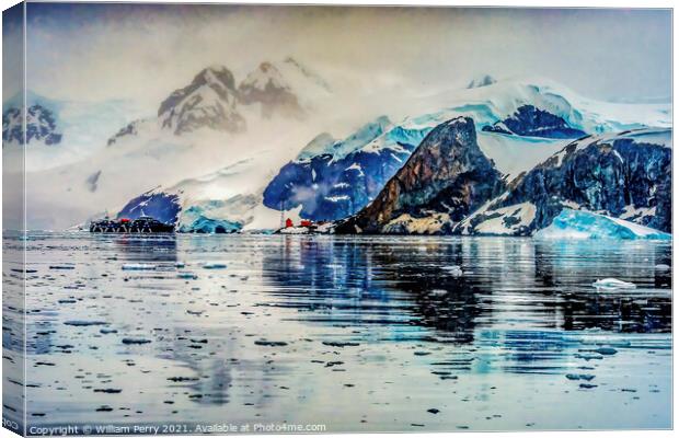 Snowing Argentine Station Blue Glacier Paradise Harbor Antarctic Canvas Print by William Perry