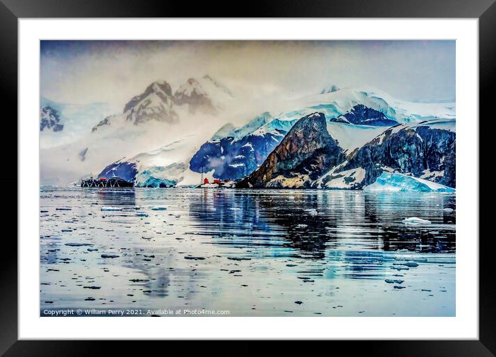 Snowing Argentine Station Blue Glacier Paradise Harbor Antarctic Framed Mounted Print by William Perry