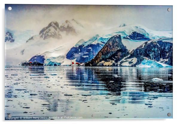 Snowing Argentine Station Blue Glacier Paradise Harbor Antarctic Acrylic by William Perry