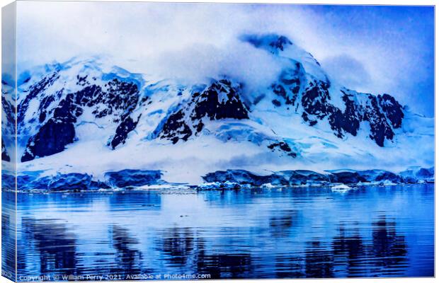 Blue Glacier Snow Mountains Reflection Paradise Bay Antarctica Canvas Print by William Perry