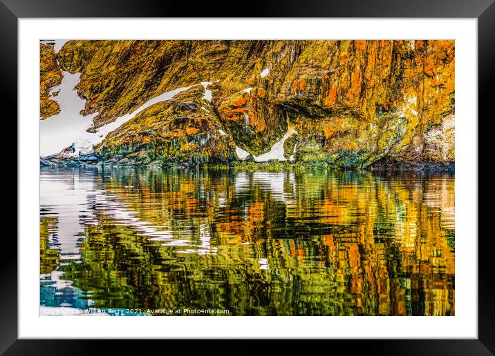 Orange Rock White Snow Abstract Reflection Paradise Bay Antarcti Framed Mounted Print by William Perry