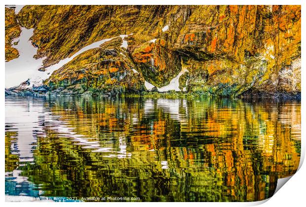 Orange Rock White Snow Abstract Reflection Paradise Bay Antarcti Print by William Perry