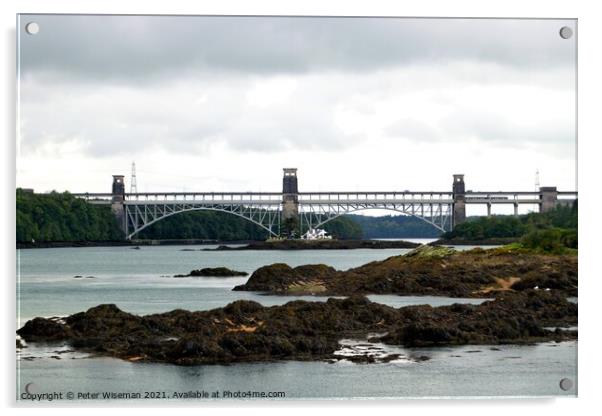 Britannia Bridge, Anglesey, North Wales.  Acrylic by Peter Wiseman