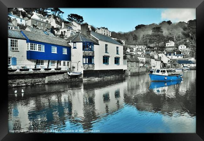 Blue &amp; Reflections In Polperro, Cornwall. Framed Print by Neil Mottershead