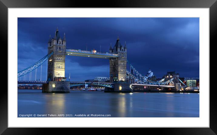 Tower Bridge at dusk looking east, London, UK Framed Mounted Print by Geraint Tellem ARPS