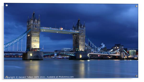 Tower Bridge at dusk looking east, London, UK Acrylic by Geraint Tellem ARPS