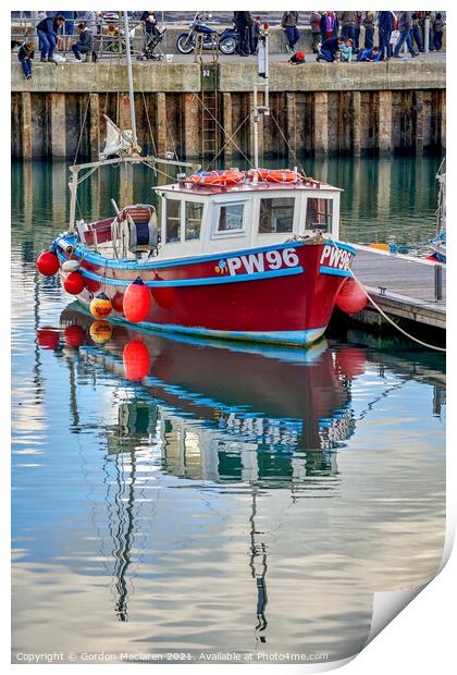 A fishing boat moored in Padstow Harbour  Print by Gordon Maclaren
