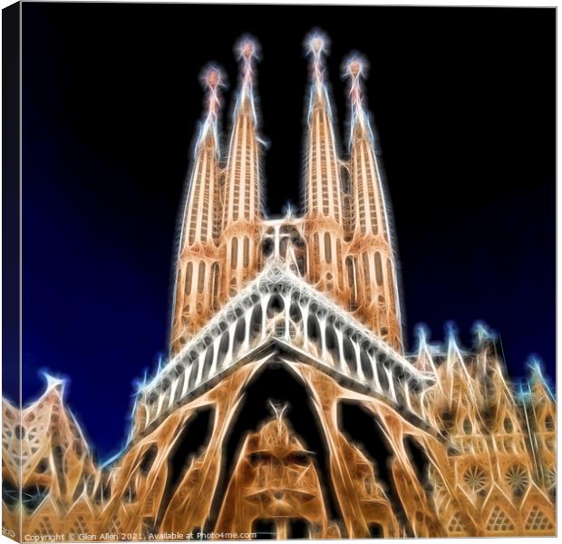 Sagrada Familia Neon Canvas Print by Glen Allen