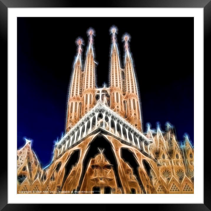 Sagrada Familia Neon Framed Mounted Print by Glen Allen