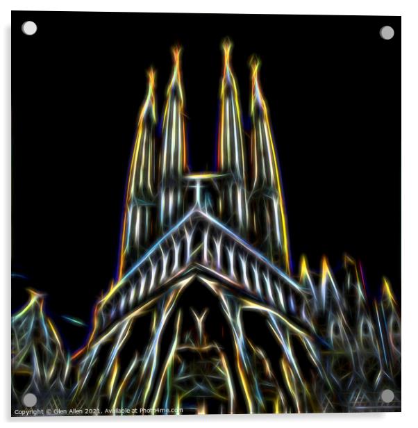 Sagrada Familia Neon Abstract  Acrylic by Glen Allen