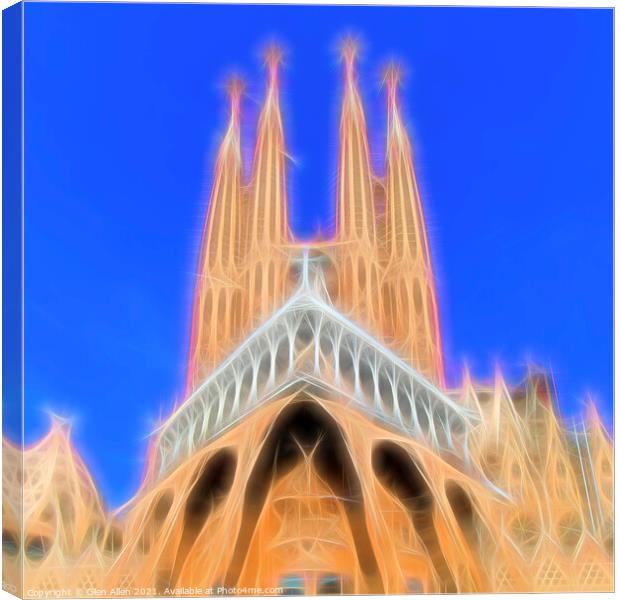 Sagrada Familia Daylight Neon - Abstract  Canvas Print by Glen Allen